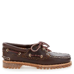 Nordeen Brown Loafers with Embossed Logo on the Side in Leather Woman