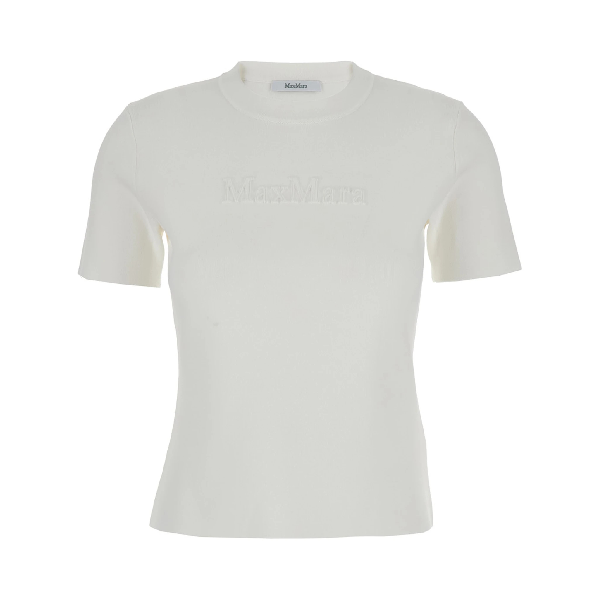 Adelio White Crewneck T-Shirt with Tonal Logo Lettering Embroidery on the Front in Viscose Blend Woman