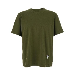 Green Crewneck T-Shirt with Mushroom Embroidery on the Front in Cotton Man