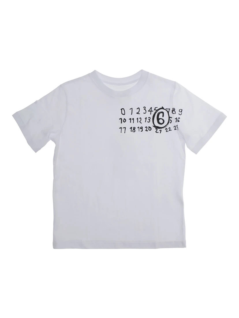 White Crewneck T-Shirt with Logo Print on the Front in Cotton Boy