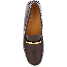 Brown Loafers with Logo Plaque and Rubber Sole in Leather Woman