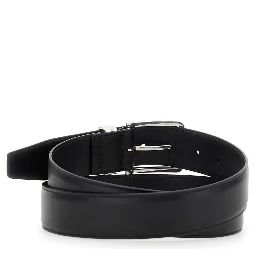 Black Belt with Intrecciato Detail on the Buckle in Leather Man