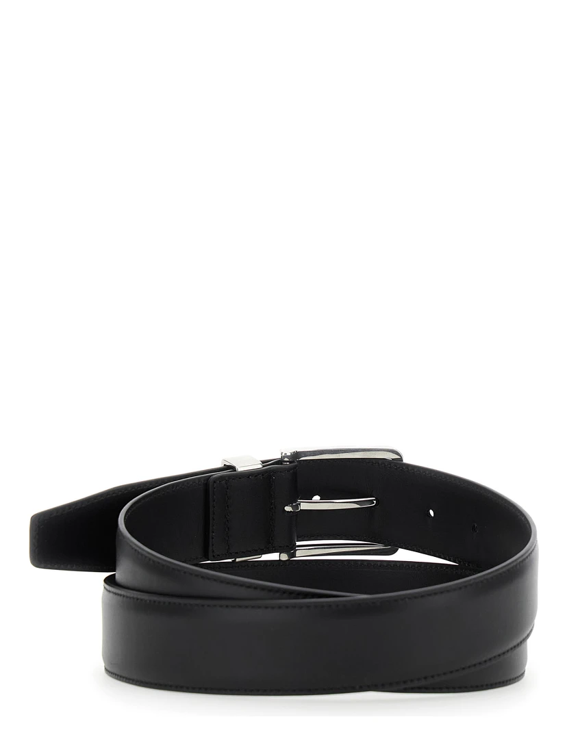 Black Belt with Intrecciato Detail on the Buckle in Leather Man