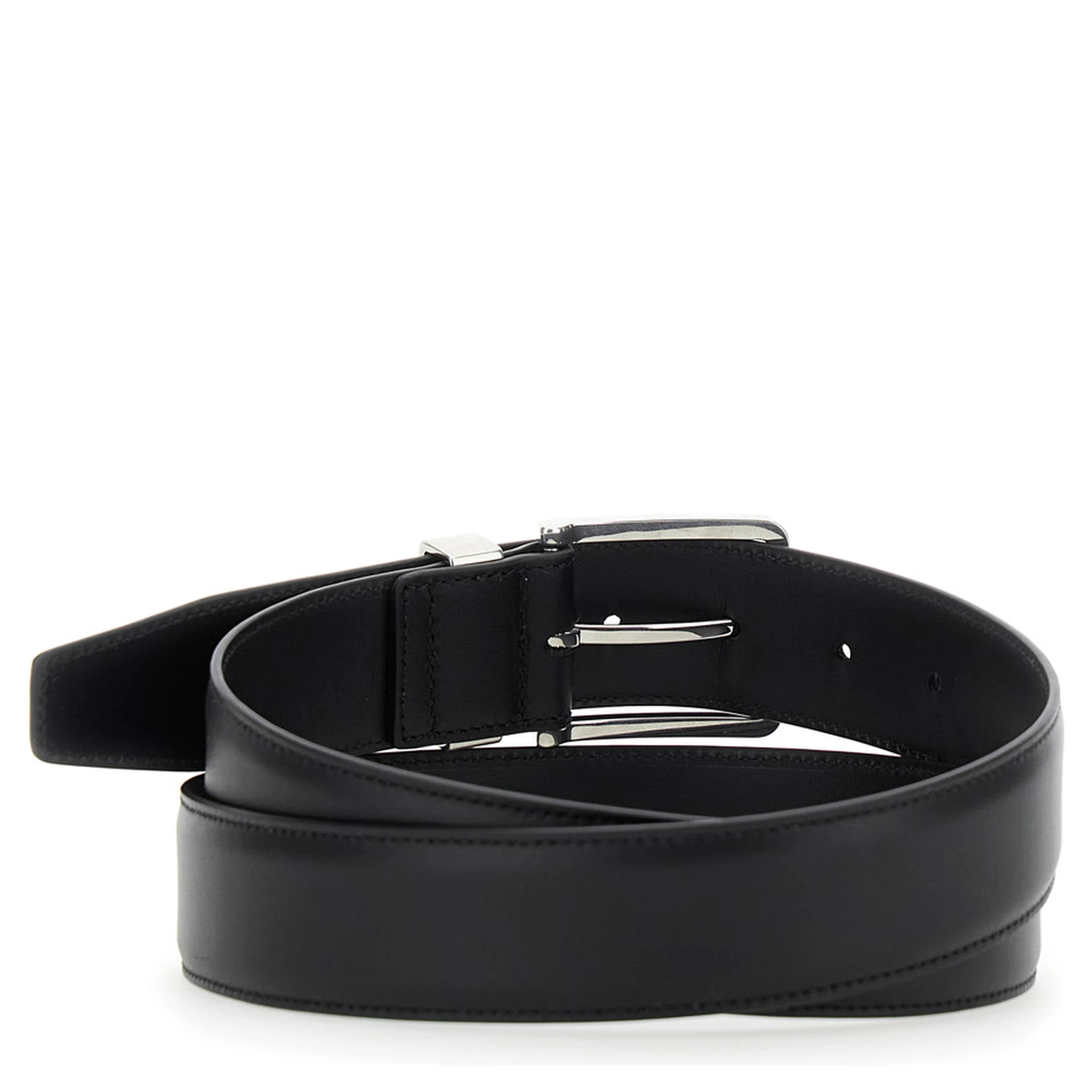 Black Belt with Intrecciato Detail on the Buckle in Leather Man