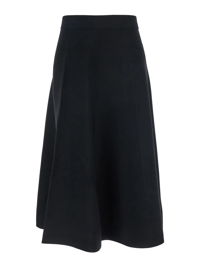 Lazio Black Midi Skirt with Elastic High Waist and Flared Design in Tech Fabric Woman