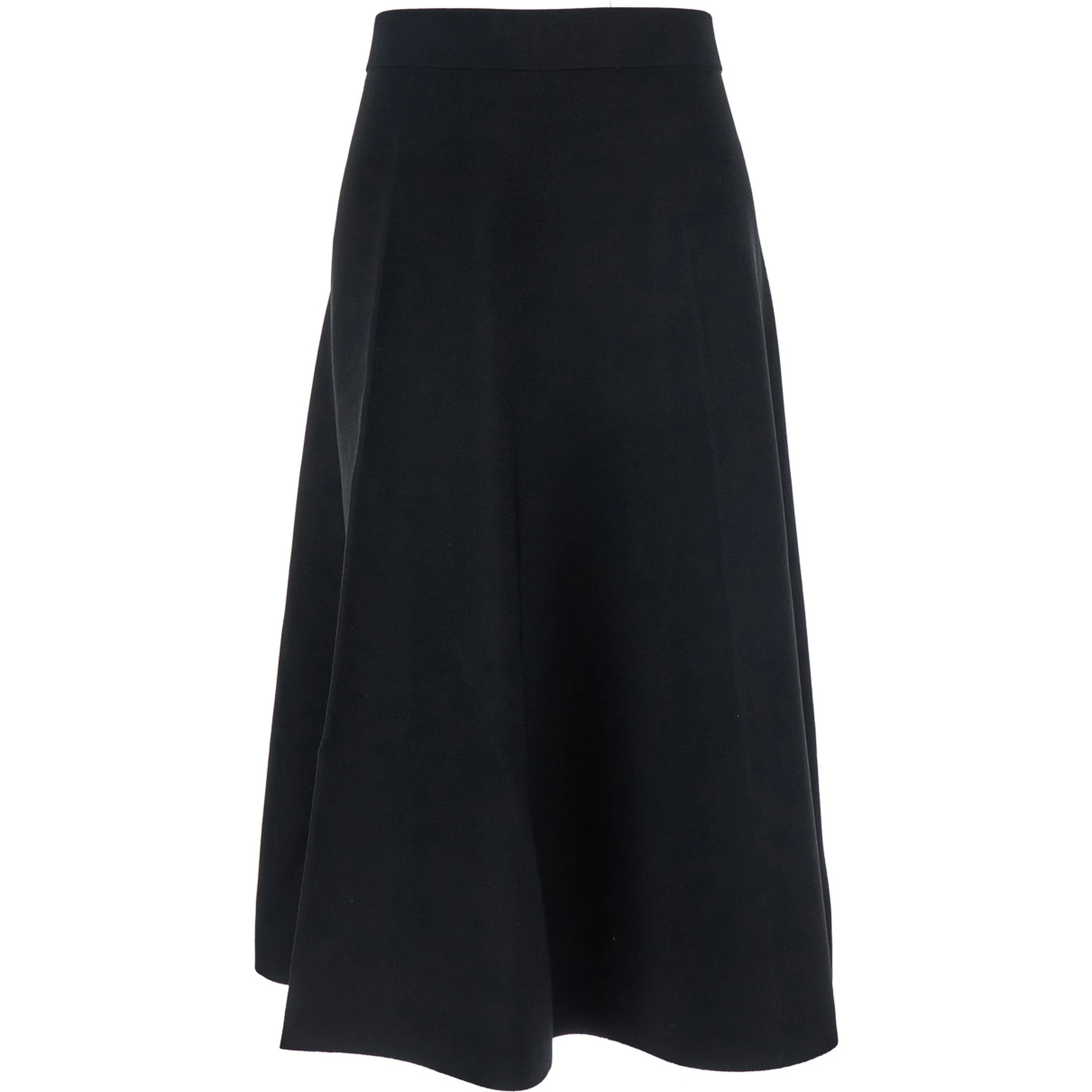 تنورة لاتسيو سوداء متوسطة الطول بخصر مطاطي عالٍ وتصميم واسع من قماش تقني للنساء