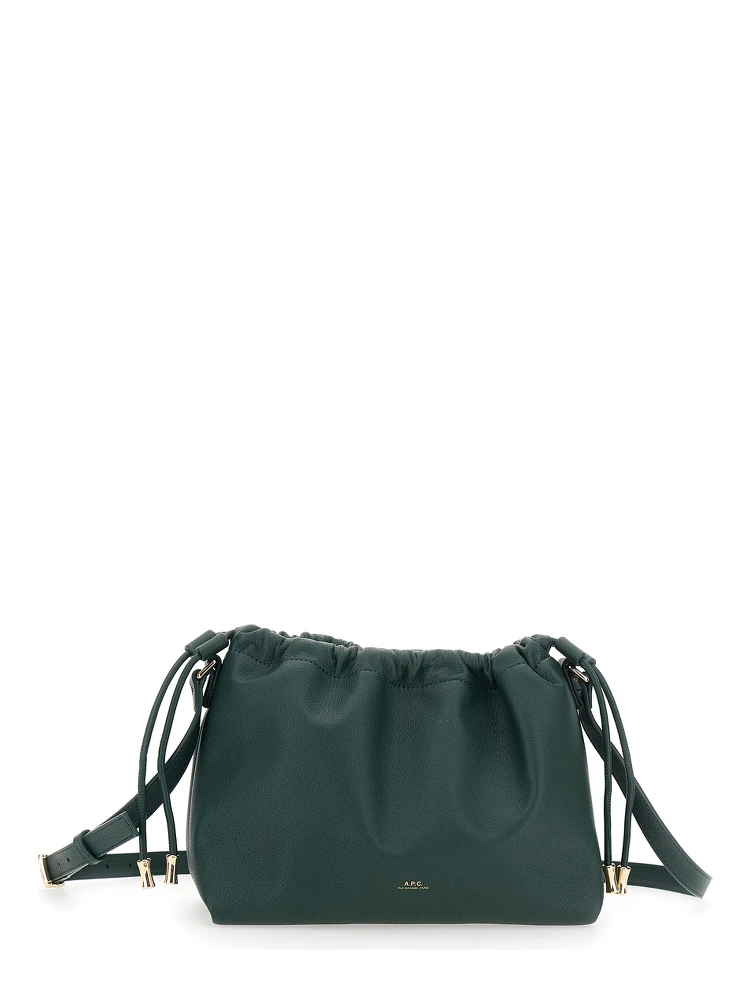 Ninon Green Crossbody Bag with Drawstring Closure and Embossed Logo Lettering on the Front in Ecoleather Woman