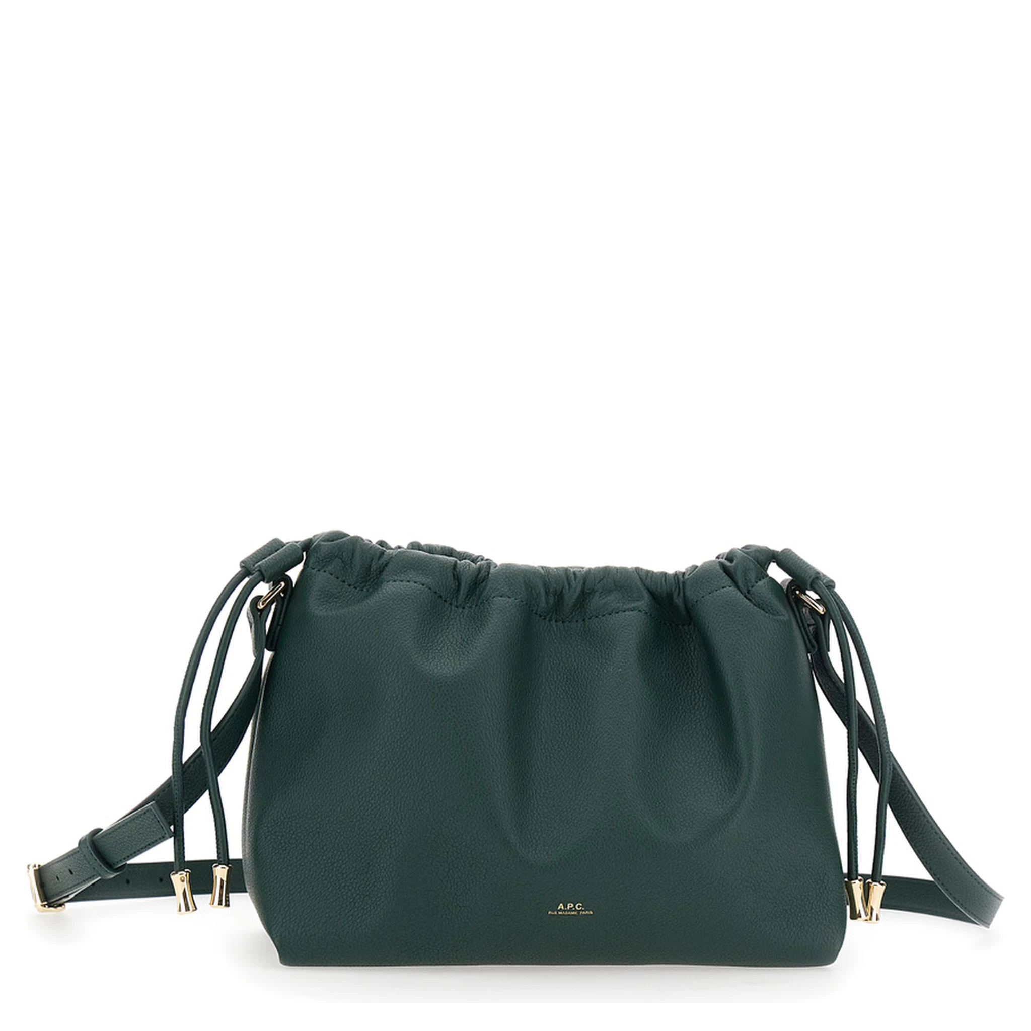 Ninon Green Crossbody Bag with Drawstring Closure and Embossed Logo Lettering on the Front in Ecoleather Woman