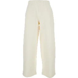 White Pants with Elastic Waist in Cotton and Silk Blend Woman