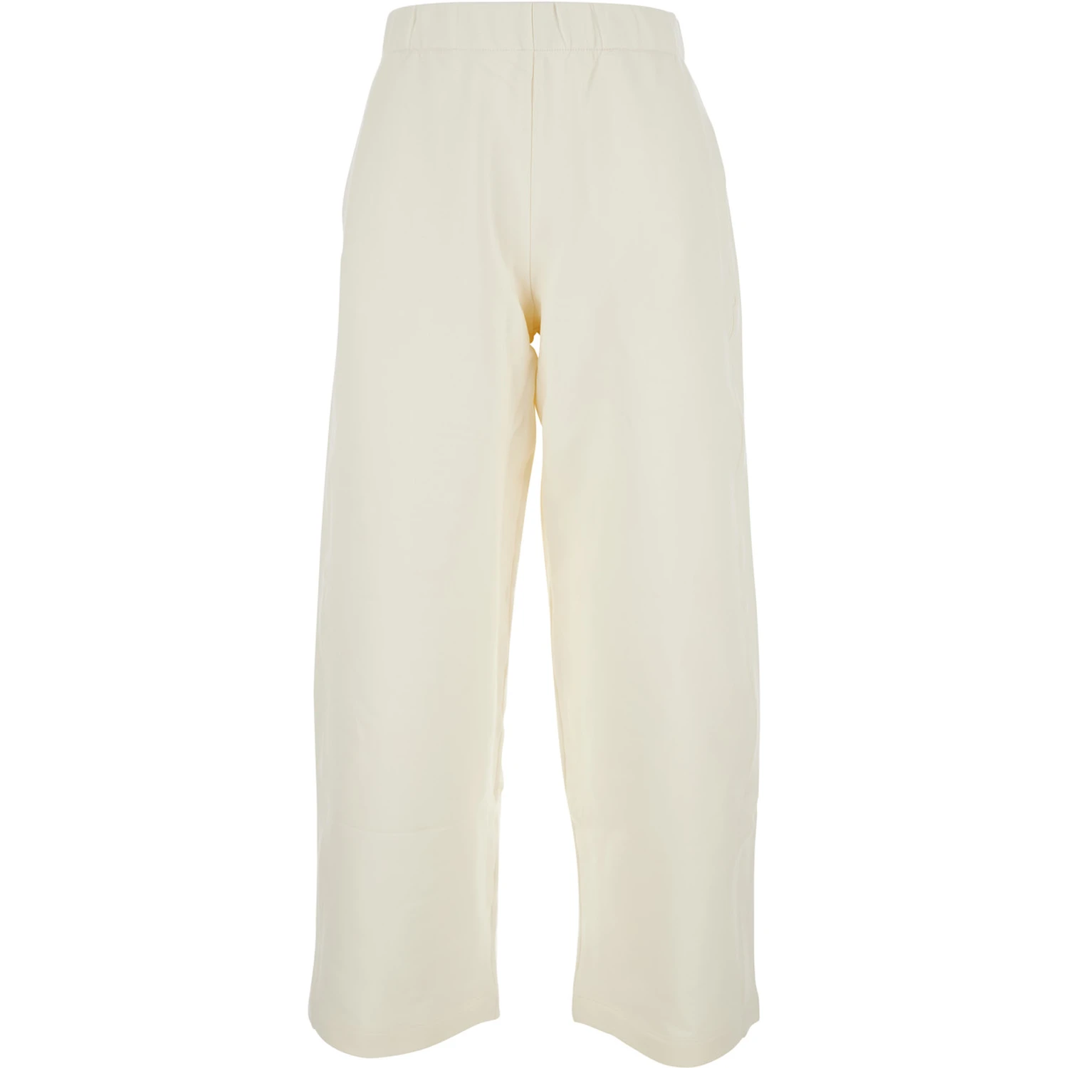 White Pants with Elastic Waist in Cotton and Silk Blend Woman