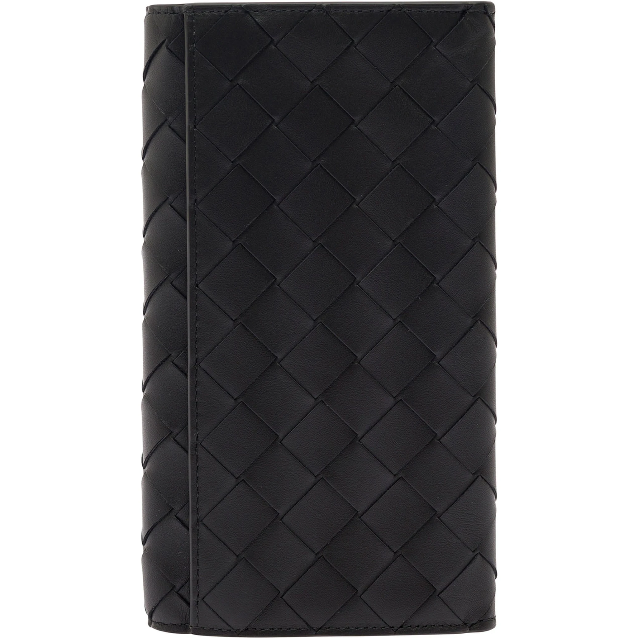 Black Card-Holder with Intreccio Motif in Leather Man