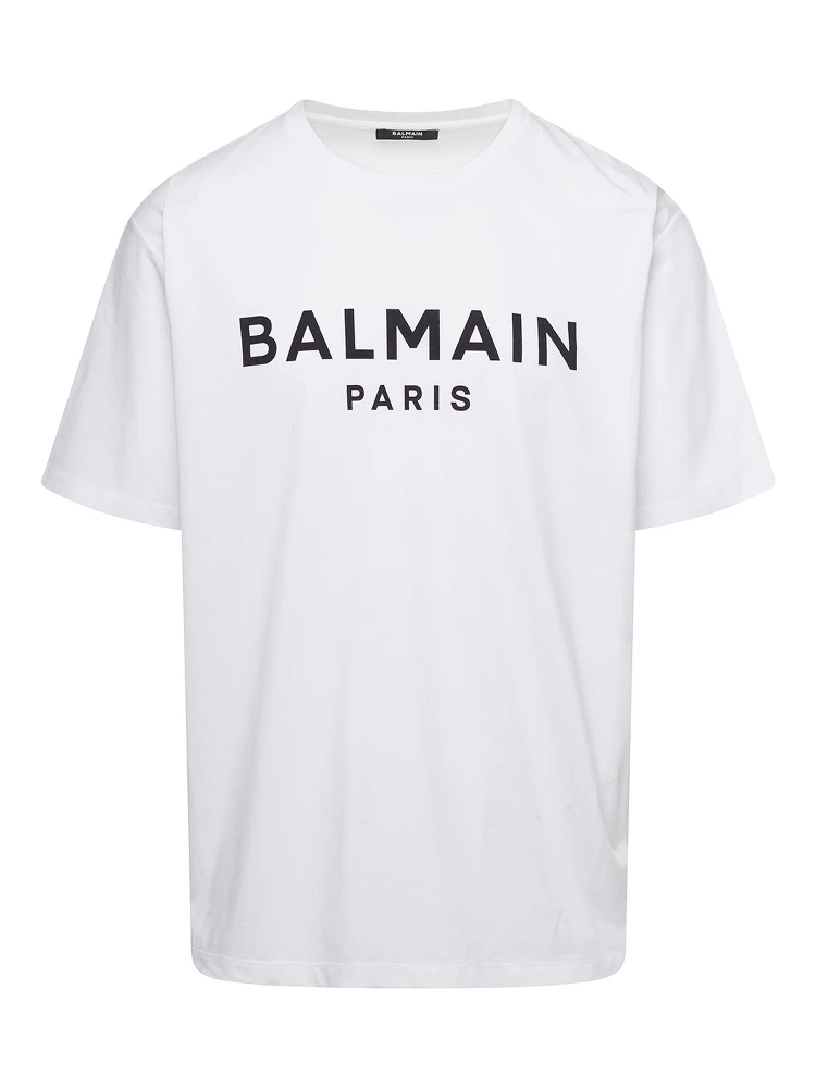 White Crewneck T-Shirt with Contrasting Logo Lettering Print in Cotton Man