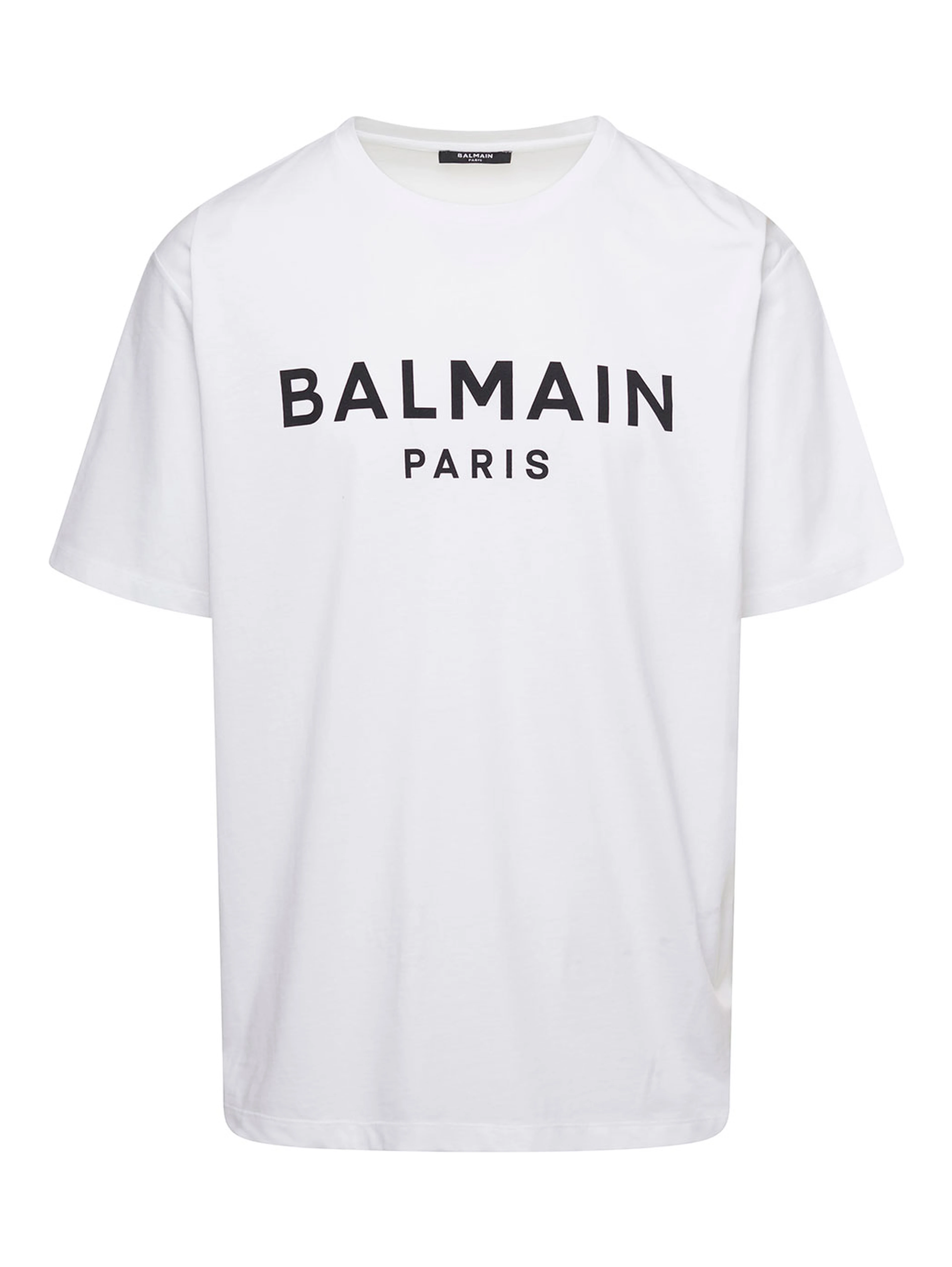 White Crewneck T-Shirt with Contrasting Logo Lettering Print in Cotton Man