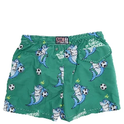 Jean Lighting Green Swim Shorts with Elastic Drawstring Waist and All-Over Print in Tech Fabric Boy