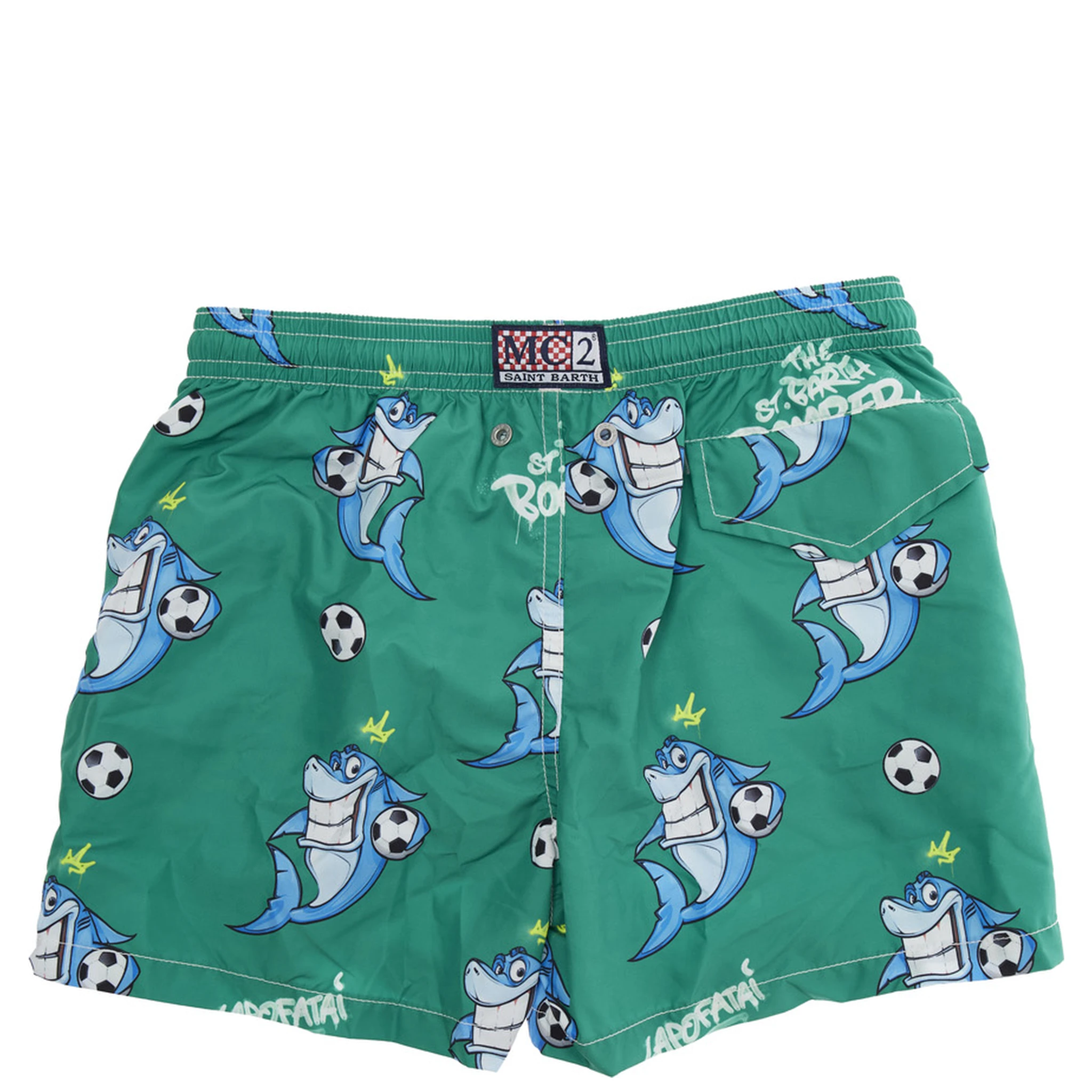 Jean Lighting Green Swim Shorts with Elastic Drawstring Waist and All-Over Print in Tech Fabric Boy
