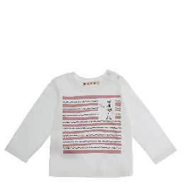 White Long Sleeve T-Shirt with Front Print in Cotton Girl