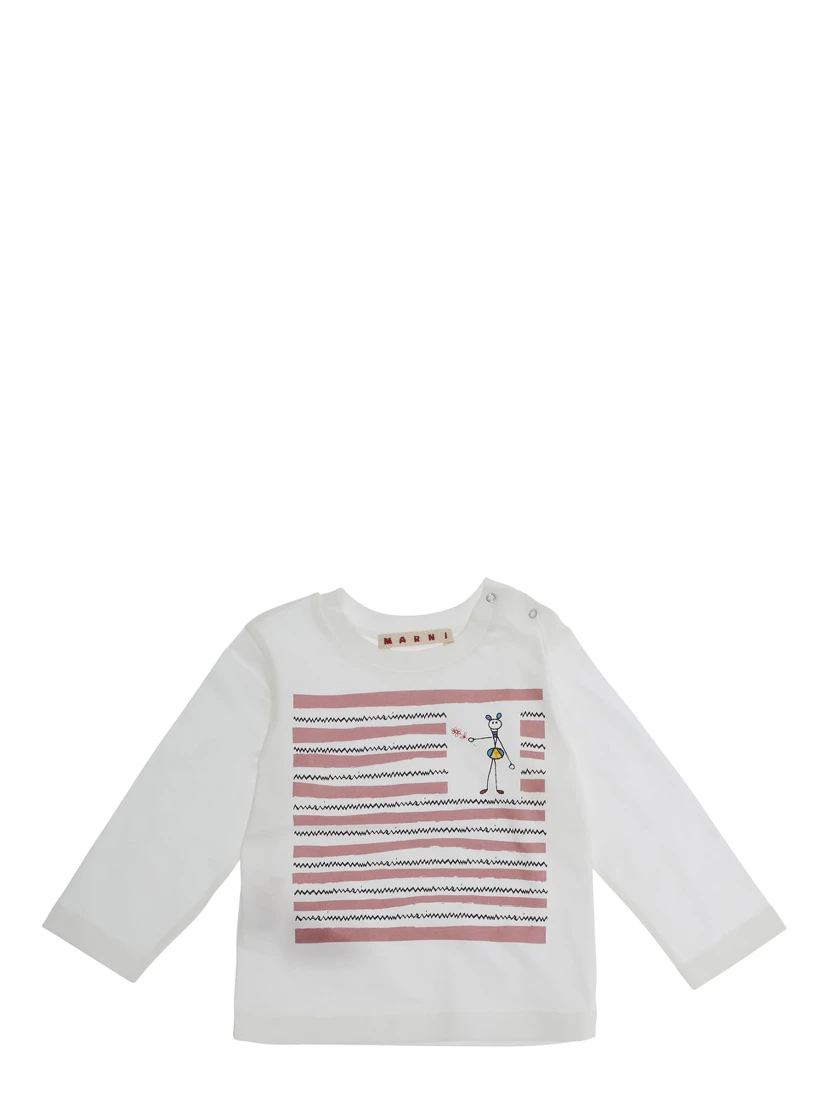 White Long Sleeve T-Shirt with Front Print in Cotton Girl