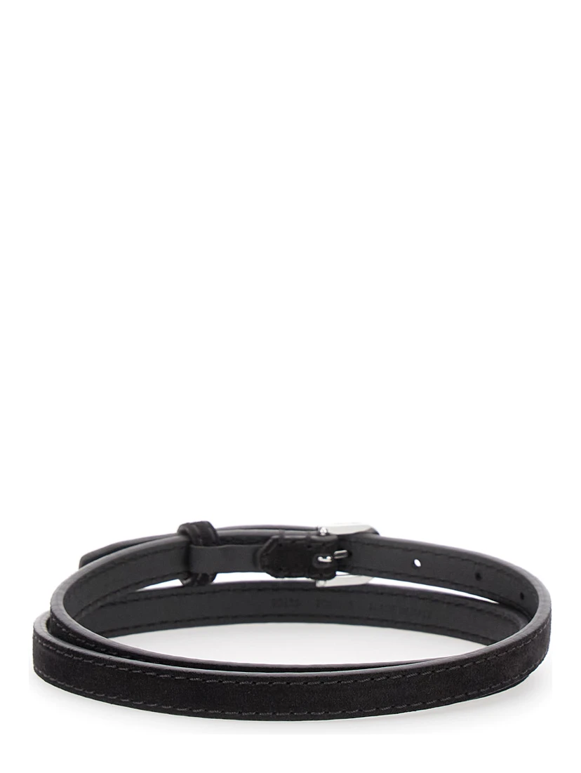 Brown Belt with Embossed Logo Detail and Adjustable Buckle in Suede Woman