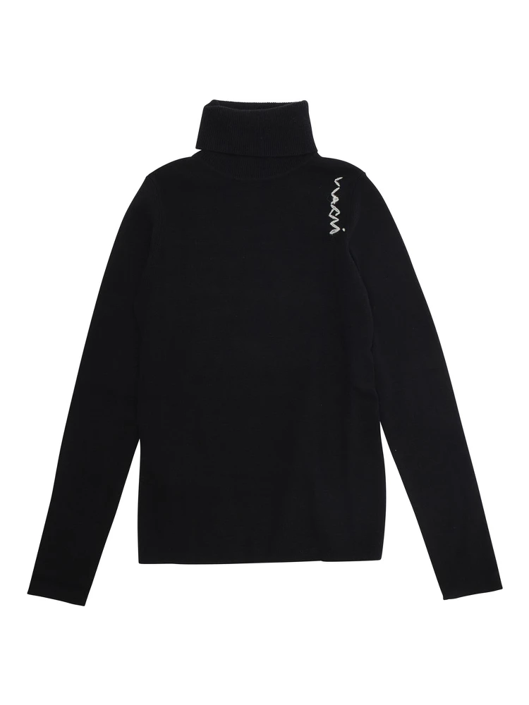 Black High Neck Jumperwith Logo on Front in Wool Blend Girl
