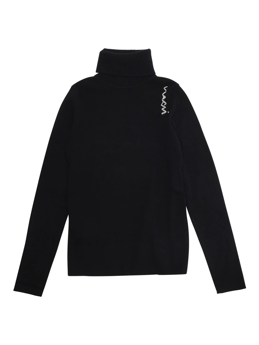 Black High Neck Jumperwith Logo on Front in Wool Blend Girl