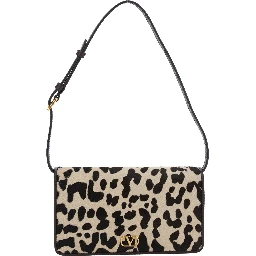 Brown Mini Bag with Adjustable Shoulder Strap and Leopard Motif in Leather Woman