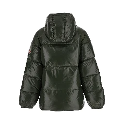 Sten Green Down Jacket with Drawstring Hood and Logo Patch in Technical Fabric Unisex