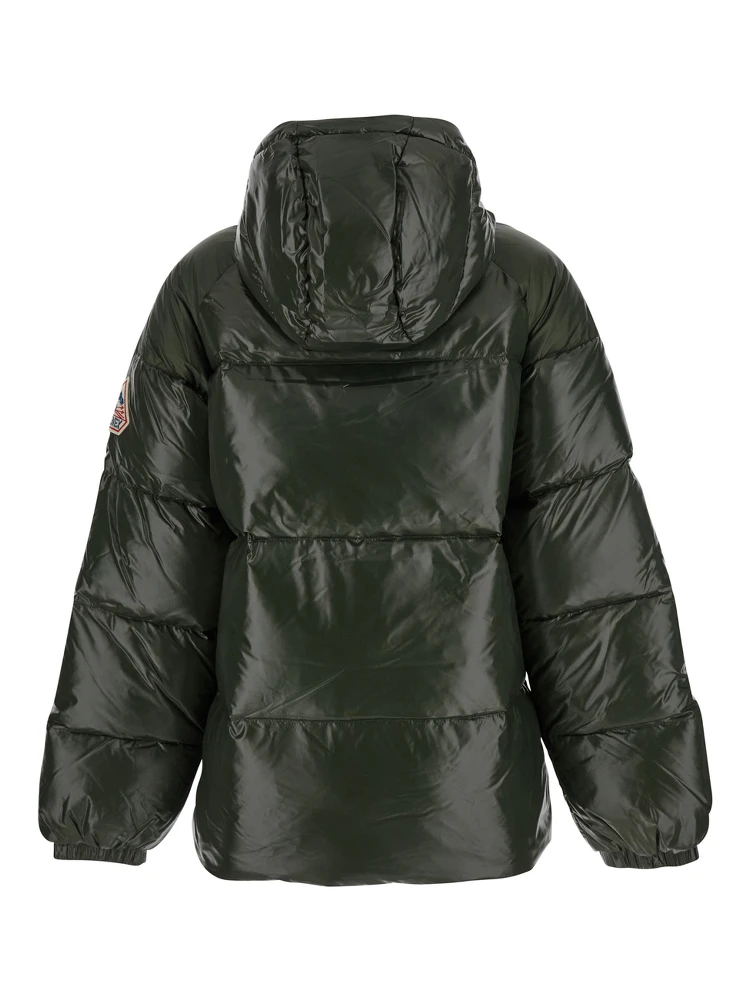 Sten Green Down Jacket with Drawstring Hood and Logo Patch in Technical Fabric Unisex alternative