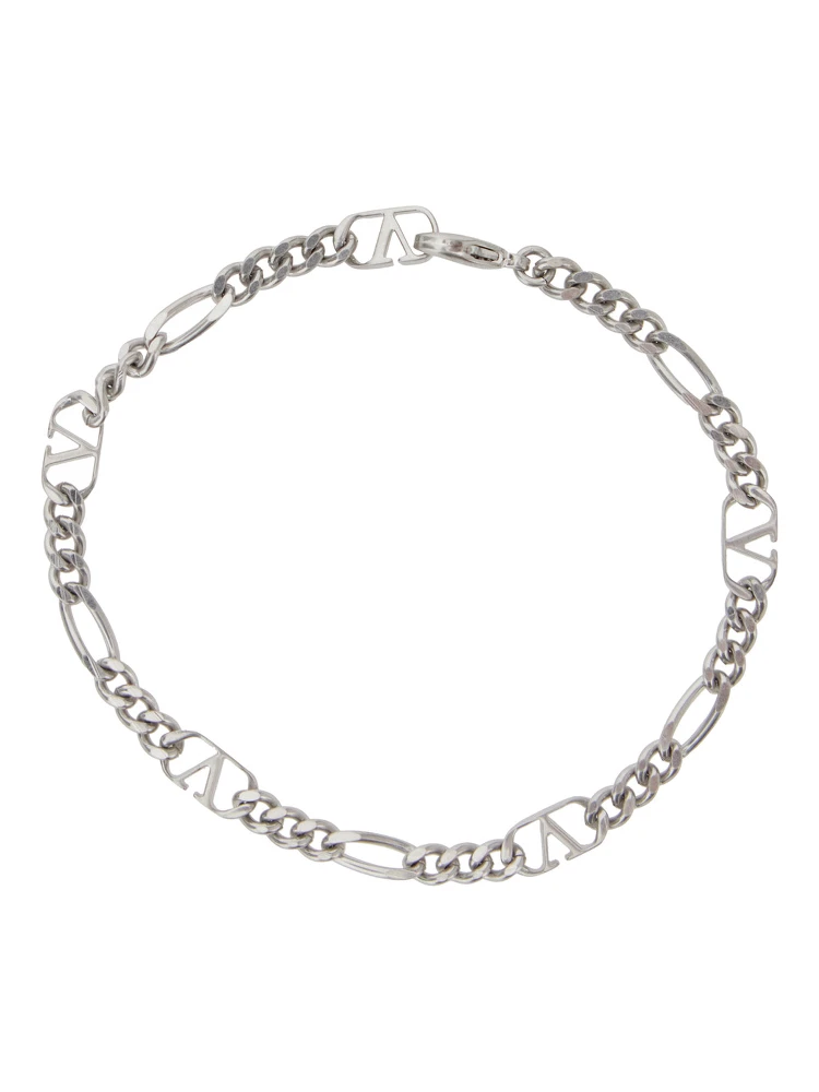 Metallic Chain-Link Bracelet with VLogo Charms in Brass Man
