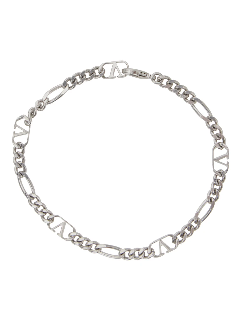Metallic Chain-Link Bracelet with VLogo Charms in Brass Man
