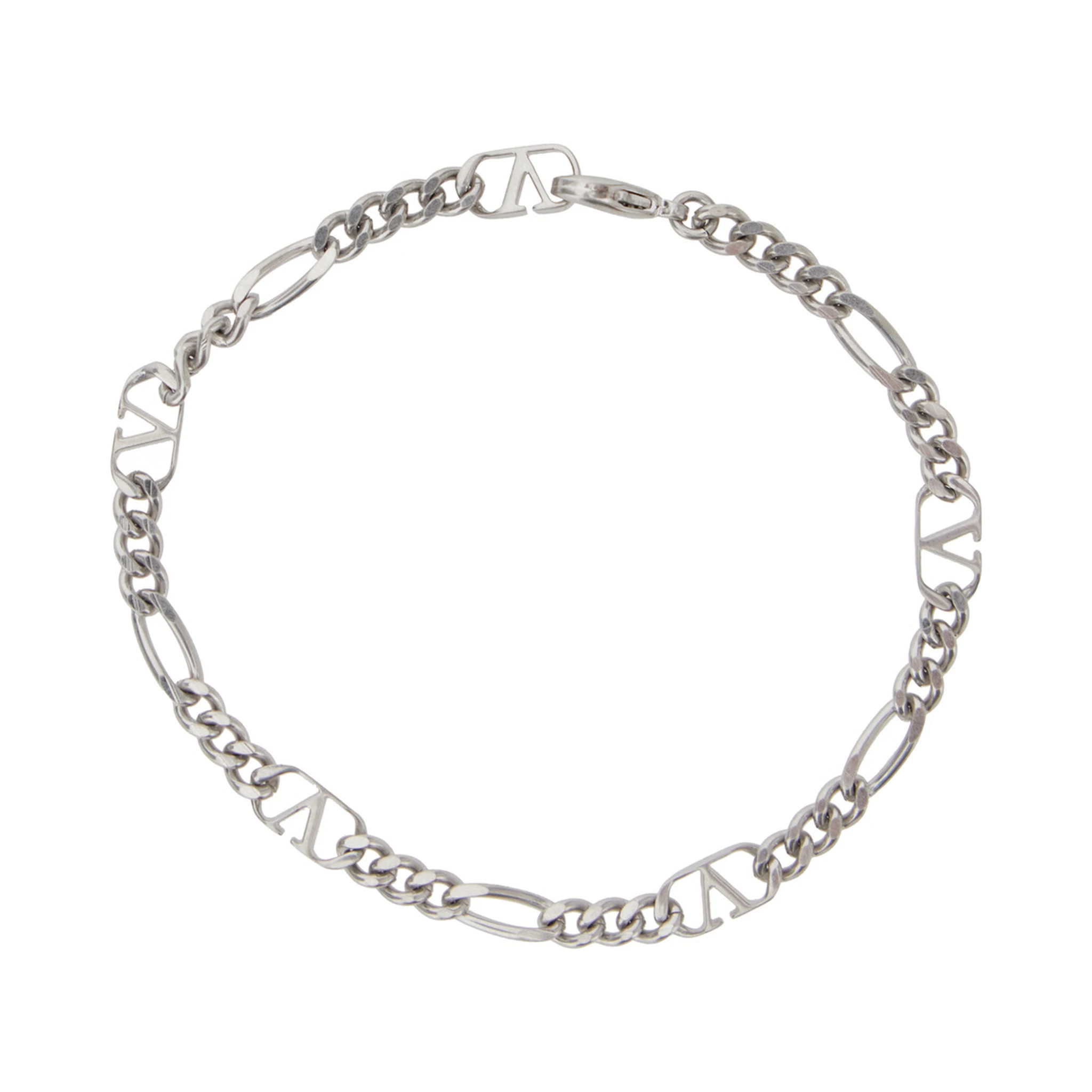 Metallic Chain-Link Bracelet with VLogo Charms in Brass Man