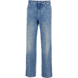 Blue Jeans with Belt Loops and Logo Patch on the Rear in Denim Woman