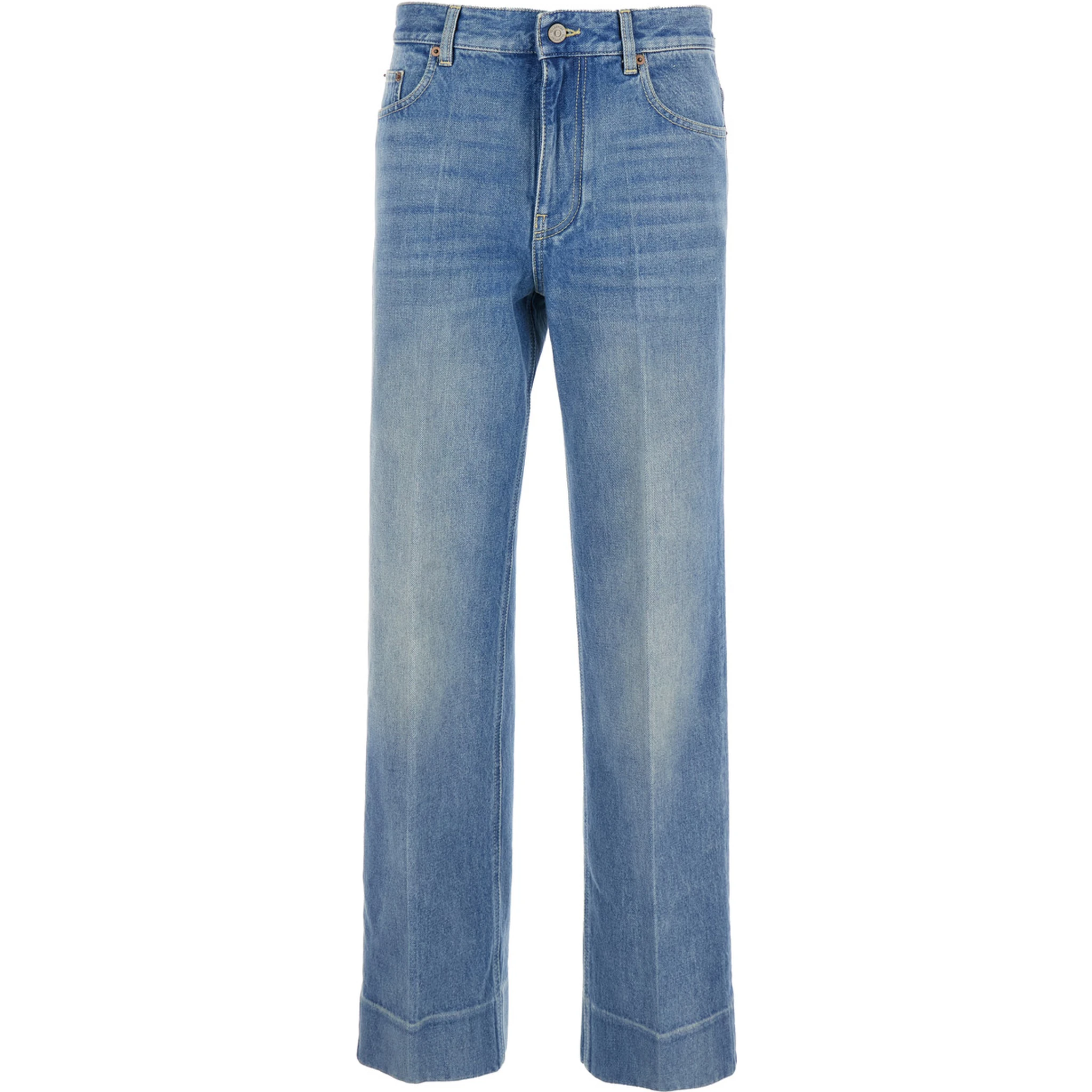 Blue Jeans with Belt Loops and Logo Patch on the Rear in Denim Woman