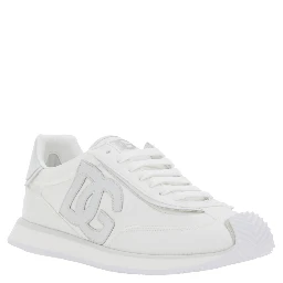White Low Top Sneakers with Maxi Logo on the Side and Logo Patch on the Tongue in Tech Fabric Man
