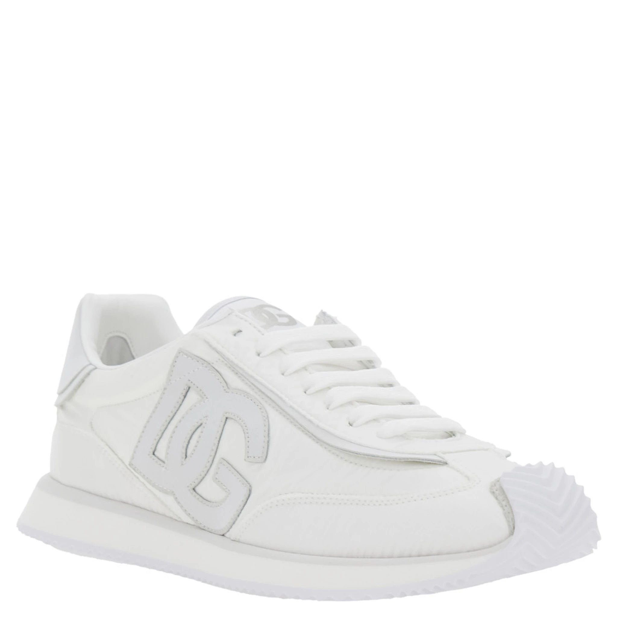 White Low Top Sneakers with Maxi Logo on the Side and Logo Patch on the Tongue in Tech Fabric Man