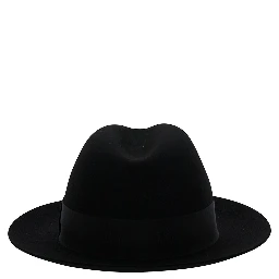 Black Fedora Hat with Grosgrain Band in Wool Felt Woman