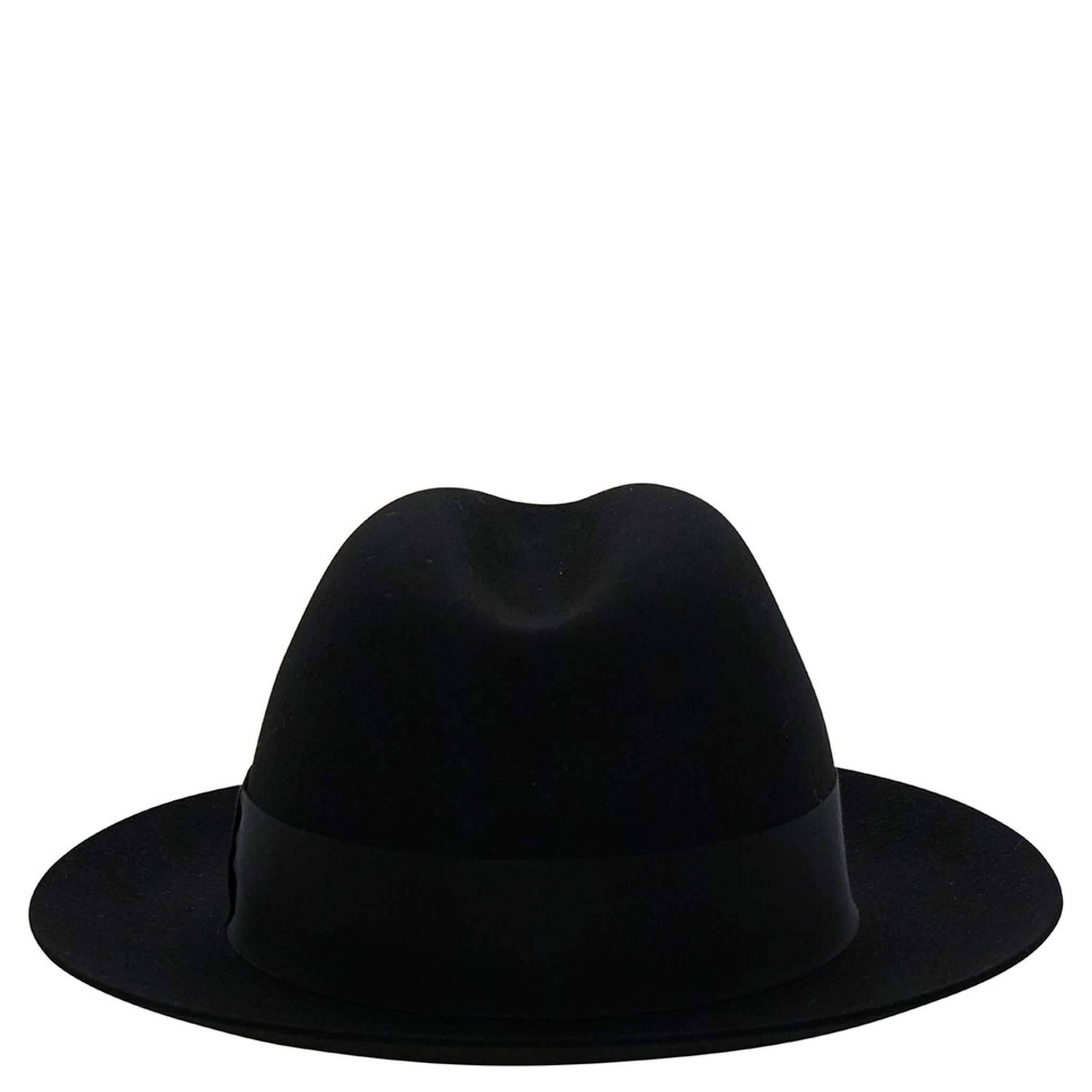 Black Fedora Hat with Grosgrain Band in Wool Felt Woman