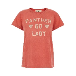 Red Crewneck T-Shirt with Maxi Logo on Front and Rear in Cotton Jersey Woman