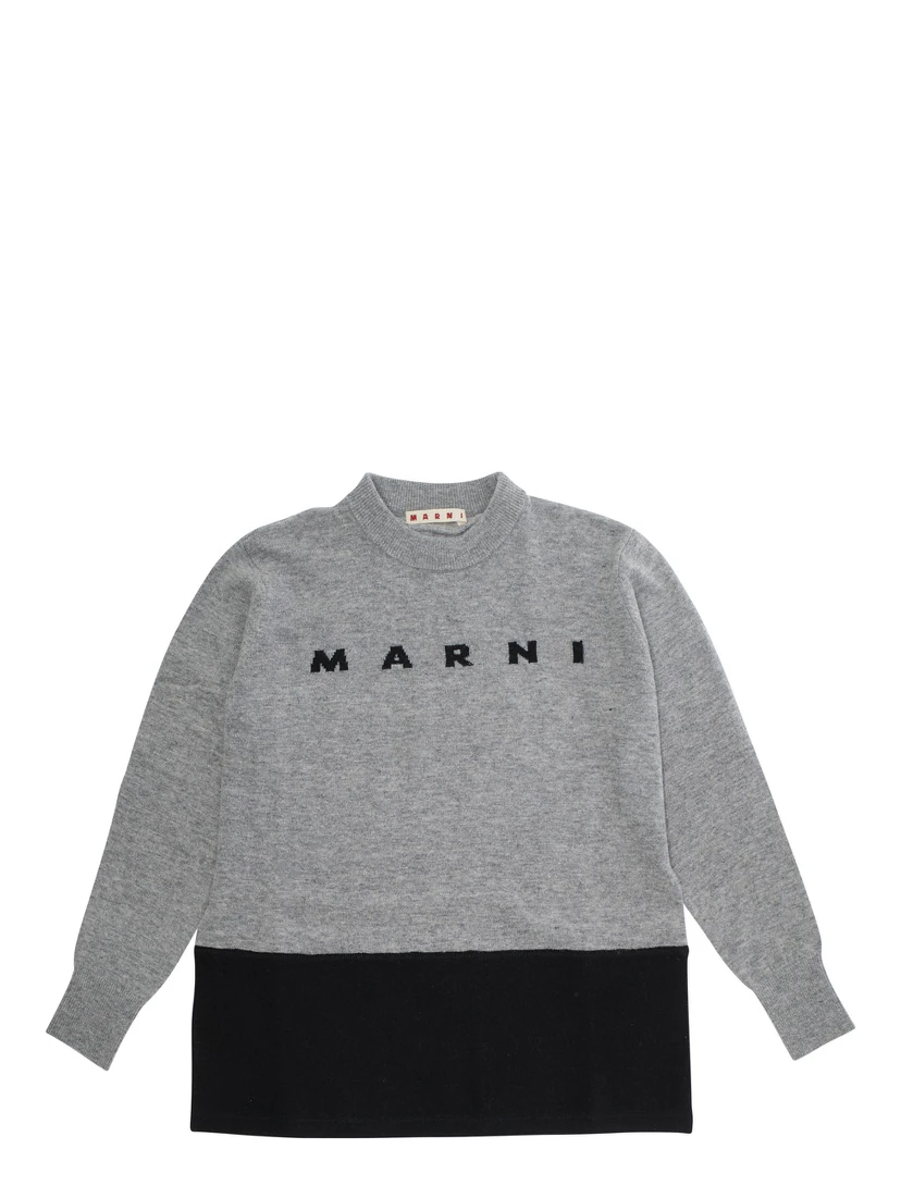 Grey Crewneck Sweatshirt with Logo Lettering on the Front in Cotton Boy
