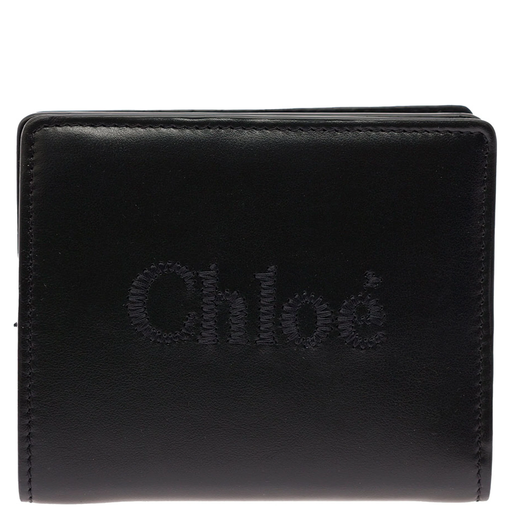 Sense Black Bi-Fold Wallet with Tonal Logo Embroidery in Leather Woman
