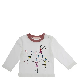 White Long-sleeved T-Shirt with Front Print in Cotton Baby