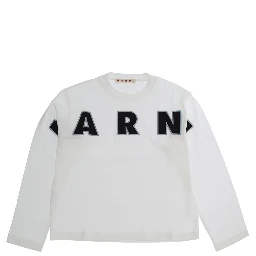 White Long Sleeve T-Shirt with Front Lettering Logo in Cotton Girl