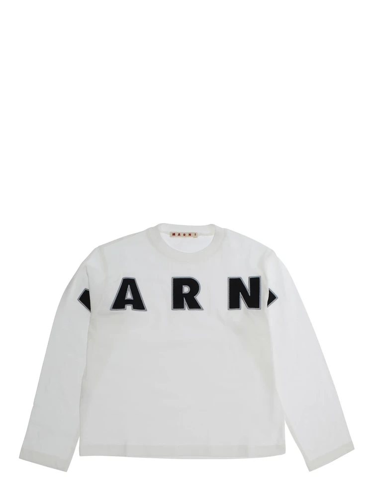 White Long Sleeve T-Shirt with Front Lettering Logo in Cotton Girl