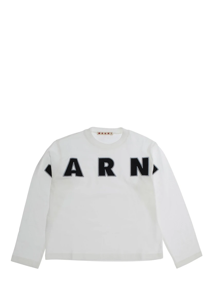 White Long Sleeve T-Shirt with Front Lettering Logo in Cotton Girl