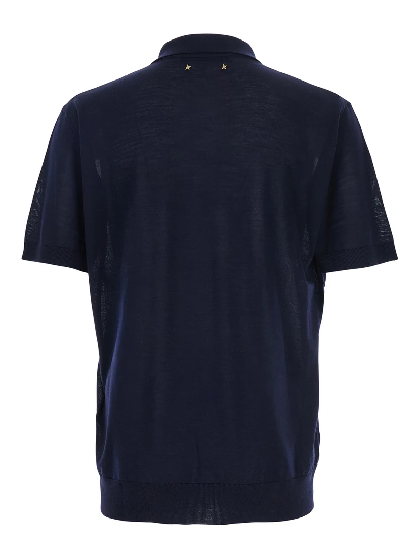 Blue Polo Shirt with Classic Collar and Short Sleeves in Wool Man