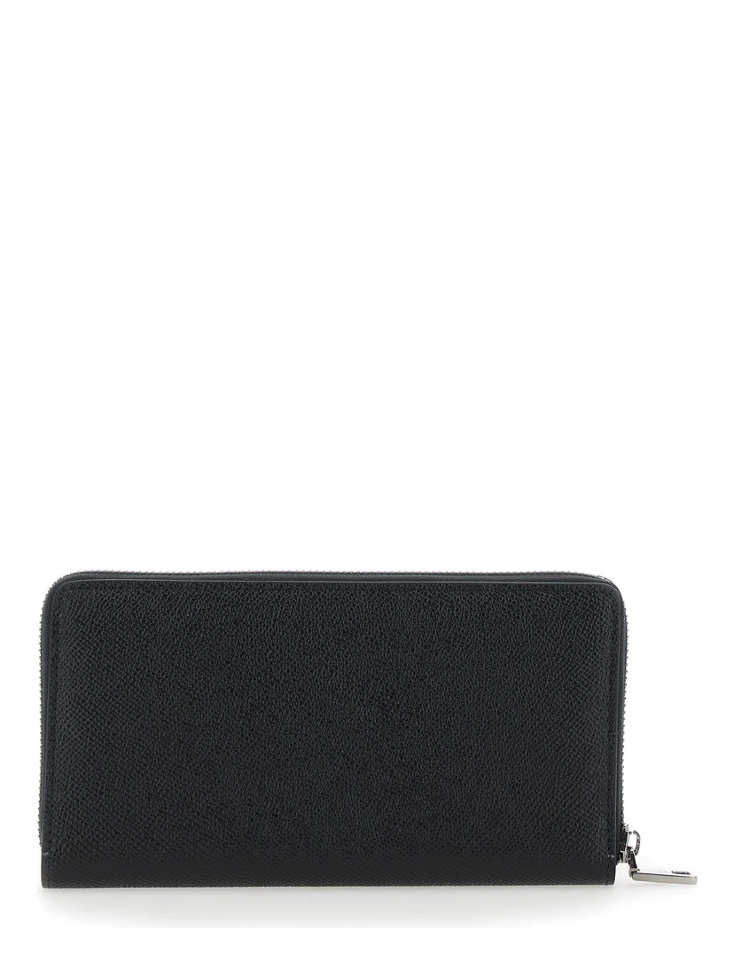 Black Wallet with Logo Plaque on the Front in Grained Leather Man