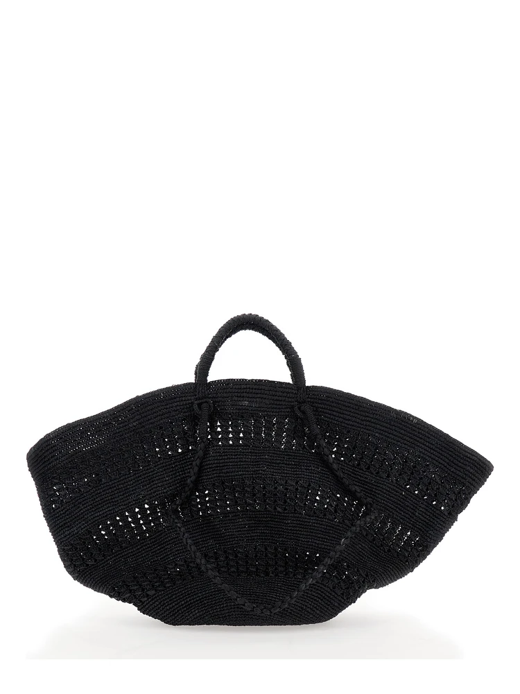 Sol Black Handbag with Two Top Handles in Rafia Woman alternative