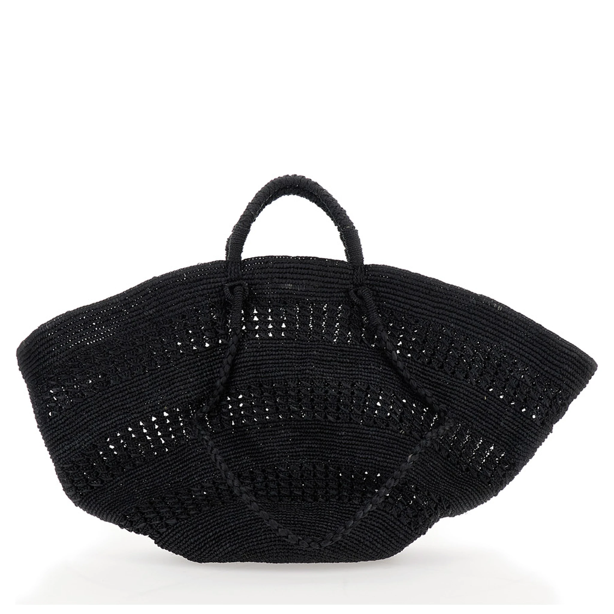 Sol Black Handbag with Two Top Handles in Rafia Woman