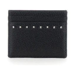 Black Card Holder with Rockstud Embellishments in Leather Man