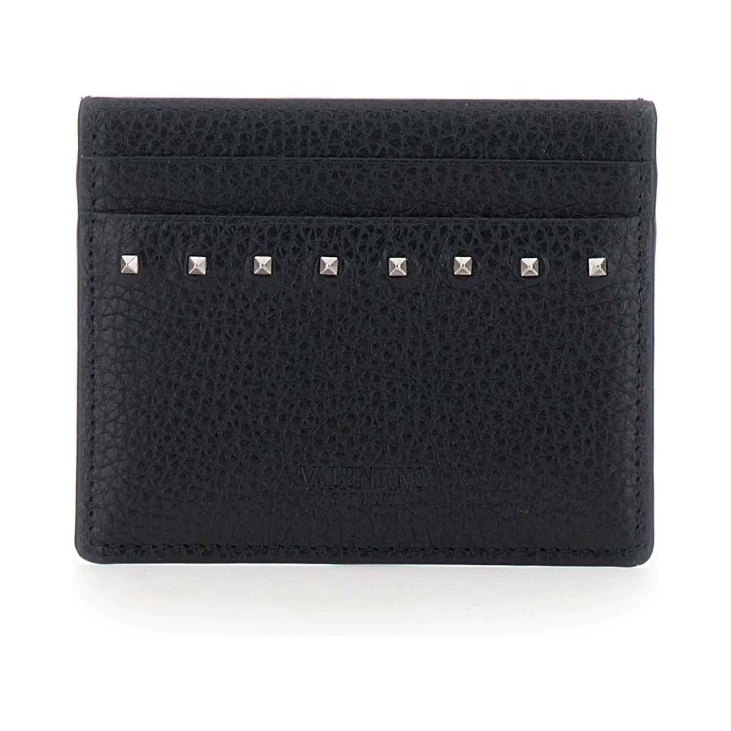 Black Card Holder with Rockstud Embellishments in Leather Man