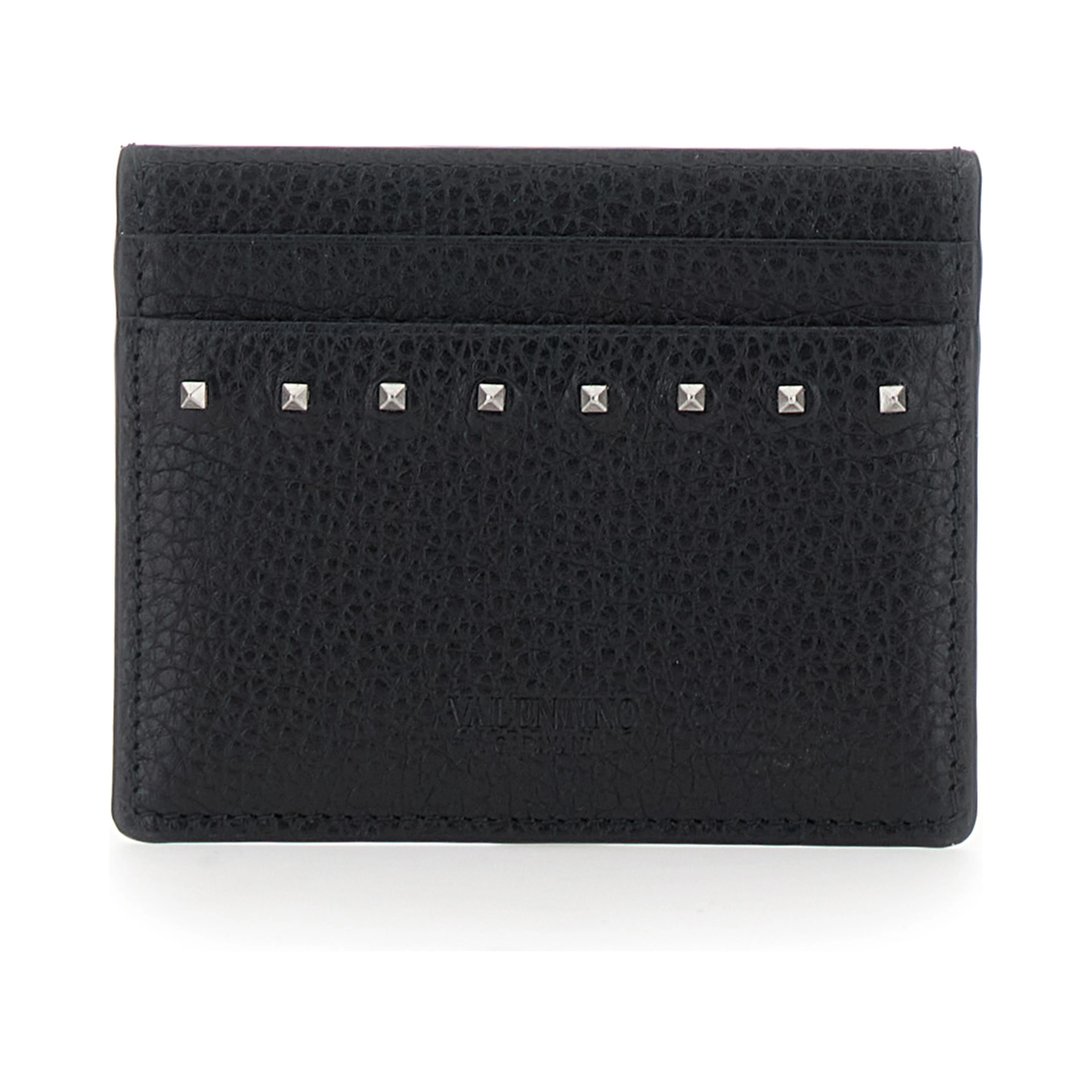 Black Card Holder with Rockstud Embellishments in Leather Man